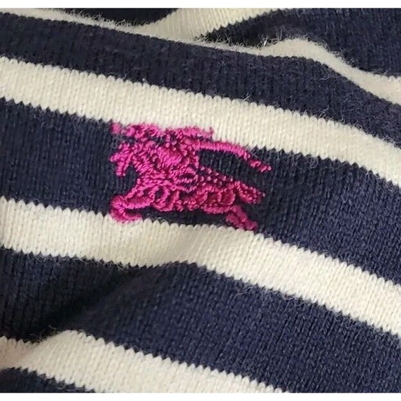 Burberry Blue Label Navy Striped Baby Doll Empire Waist Balloon 3/4 Sleeve Dress - Picture 8 of 11